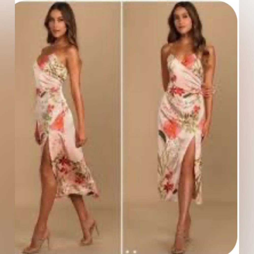 Lulu’s remarkable entrance petal pink floral satin midi slip dress large nwt - Picture 2 of 11